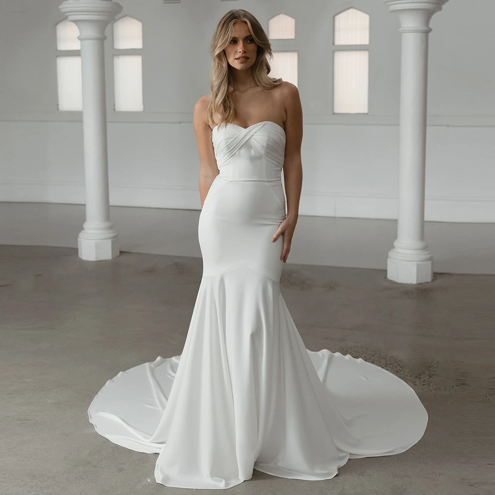 

Simple Strapiess Wedding Dresses for Sleeveless Strap Bridal Growns with White Jersey Floor-Length Vestidos De Novia Backless