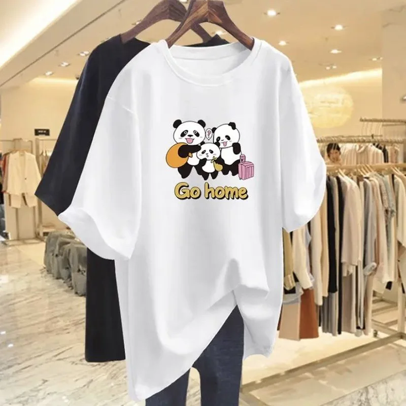 

Women Fashion Animal Printing Short Sleeve T-shirt Summer New Casual Loose Pure Cotton Top Tee Office Lady Basic O-neck Pullover