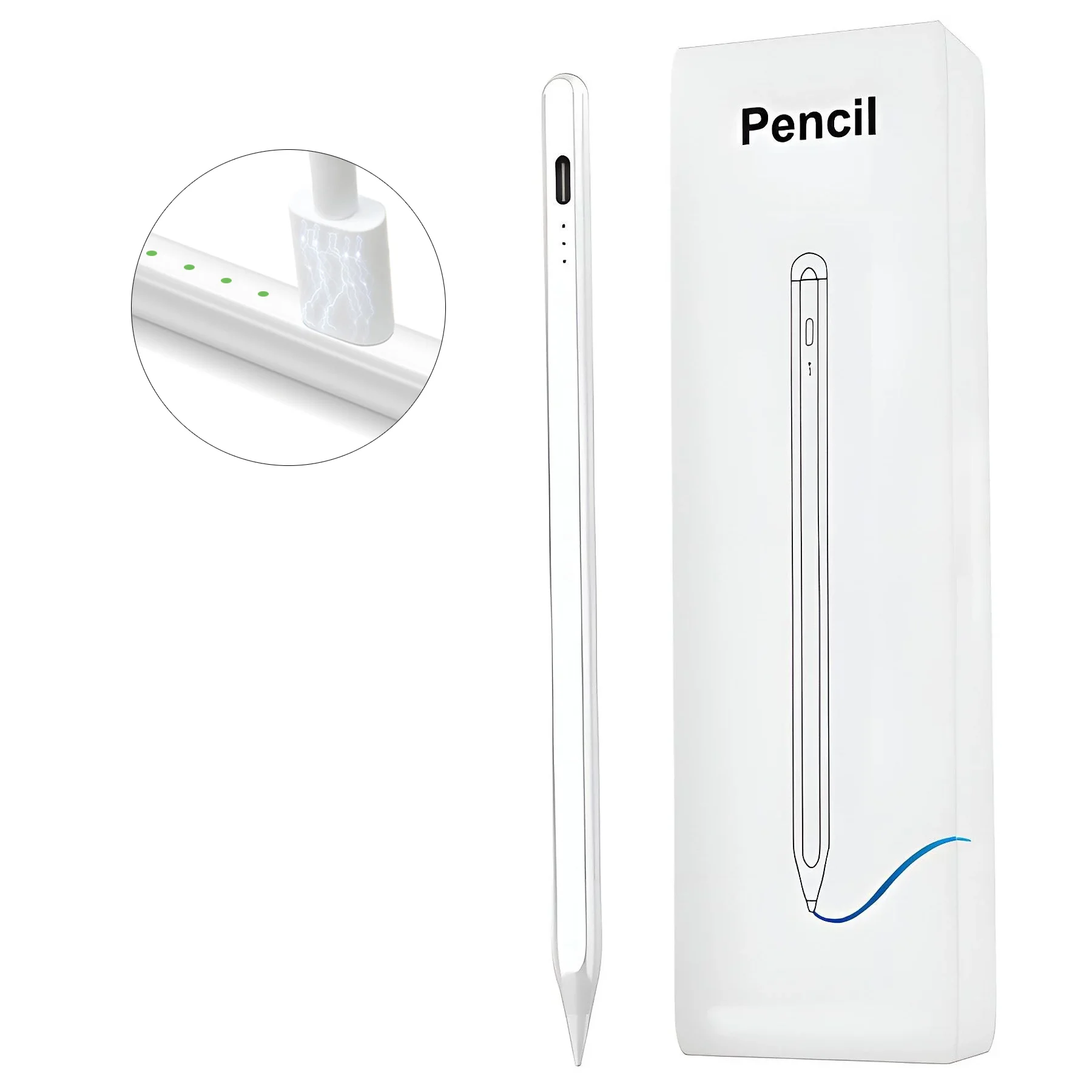 Universal Stylus Pen für iPad mit Palm Rejection, Magnetische Adsorption, Neigungssensitivität, USB-C Schnellladung, Weiß