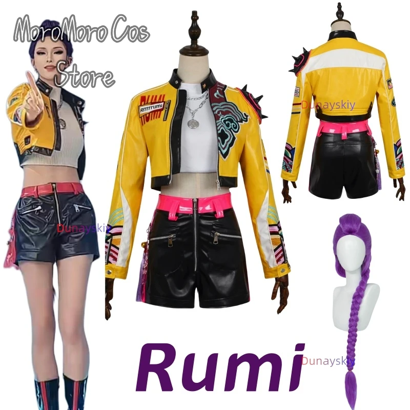 

K-Pop Demon Hunters Rumi Cosplay Costume Wig Uniform Halloween Carnival Party Christmas Play Role Clothes Clothing Women