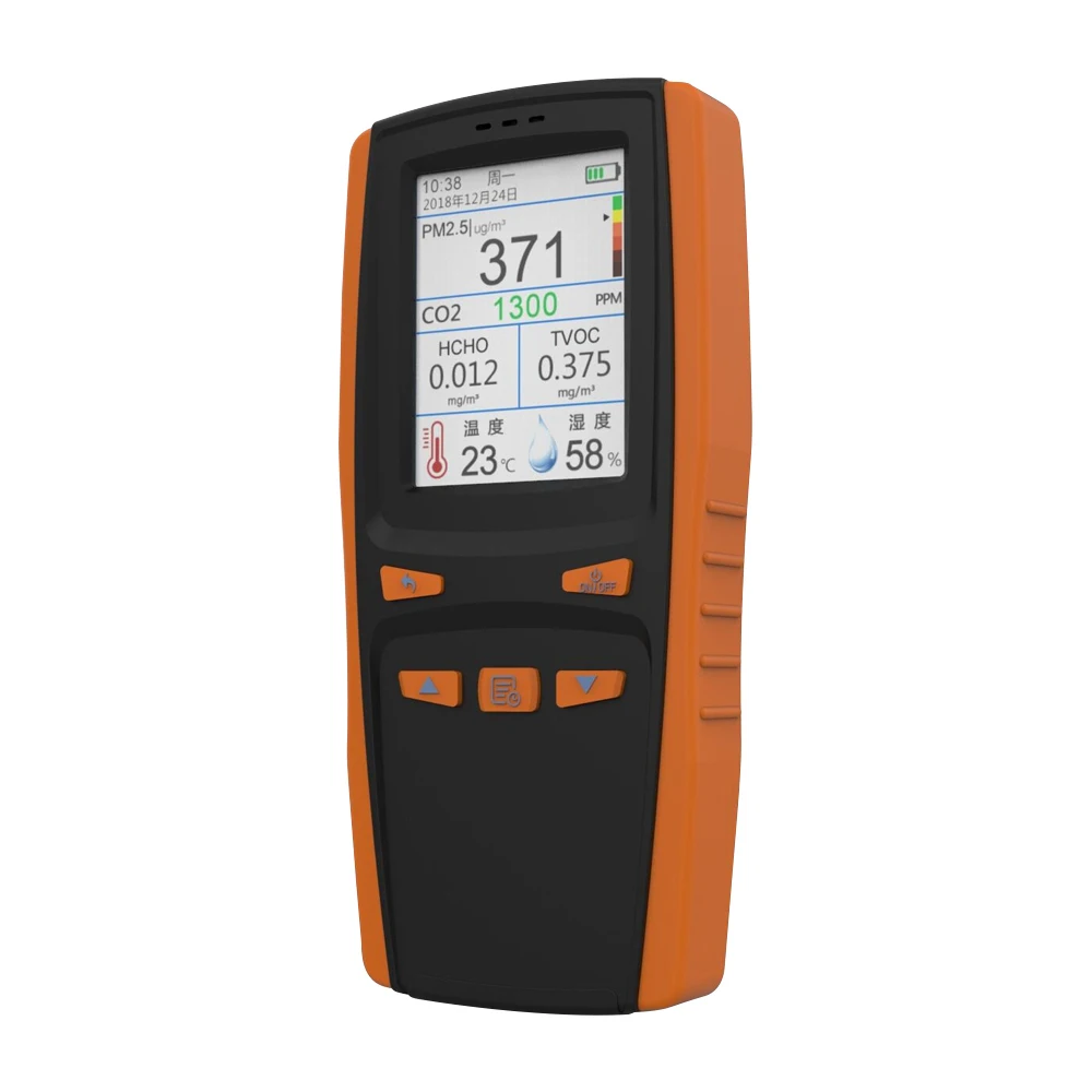 Multi functional air quality detector CO2/PM2.5/HCHO/TVOC handheld gas detector temperature and humidity meter