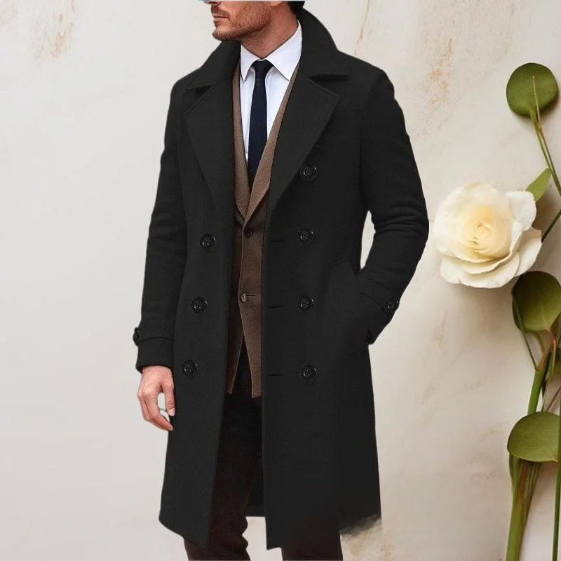 

Spring Autumn Men's Double-breasted Woolen Coat Medium-length Business Visiting Friend Style Fashion Urban Commute Windbreaker