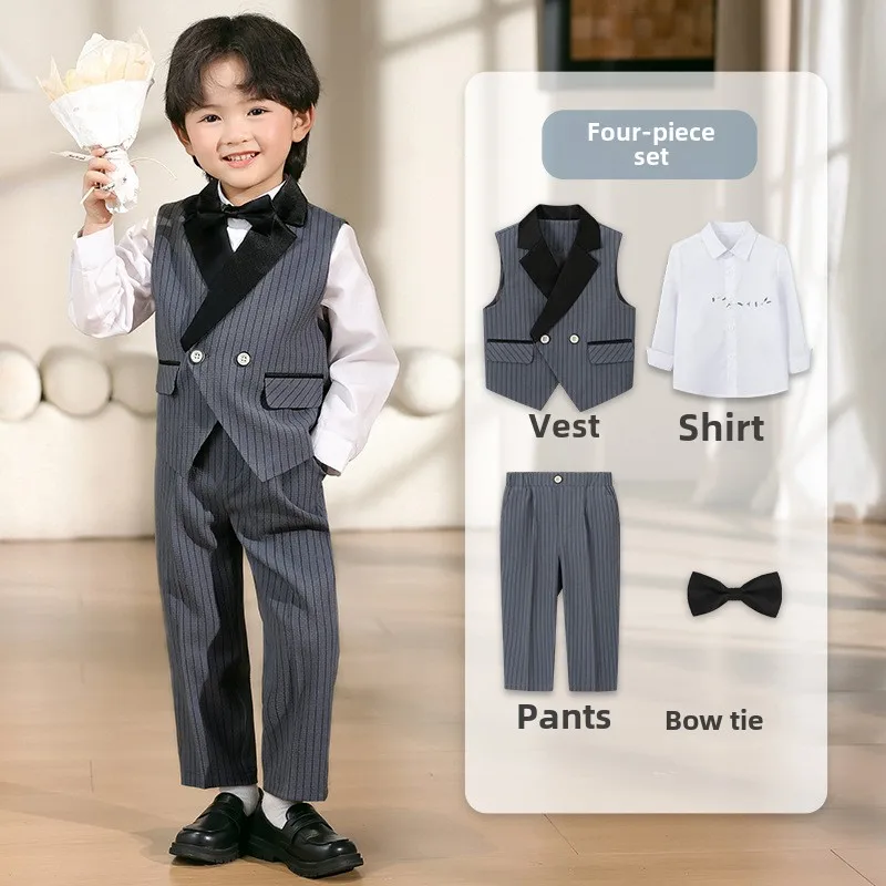 مجموعة سترة الأطفال لربيع وصيف فستان أداء الأطفال البريطاني الجديد على شكل زهرة فستان حفلة عيد الميلاد الأول للطفل الذكور #6