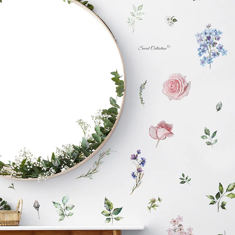 Frische Blumen Blätter Wandaufkleber Wohnzimmer Hintergrunddekoration Abnehmbare Aufkleber Schlafzimmer Eingang Dekor Selbstklebende Aufkleber – Detail 4
