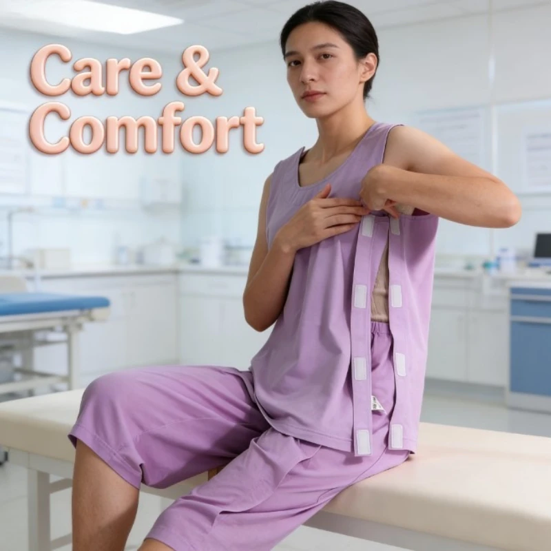 

Convenient Adaptive Patient Sleeveless Top, Unisex Hospital Care Wear, Easy Dressing Apparel for Patella & Fracture Patients