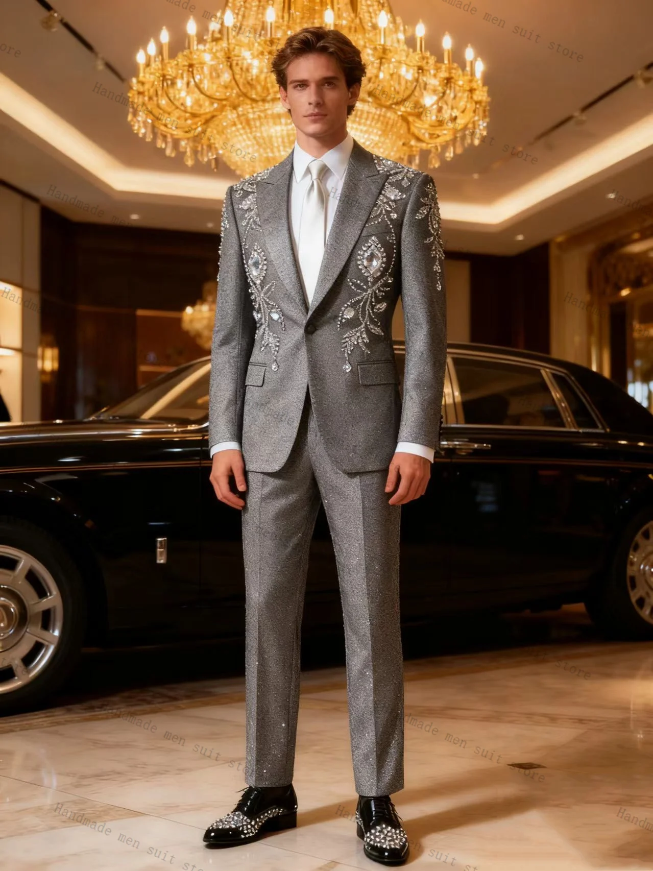 크리스탈 버건디 남성 정장 세트 2피스 블레이저+바지 프롬 웨딩 턱시도 코트 코튼 가을 맞춤형 포멀 오피스 재킷