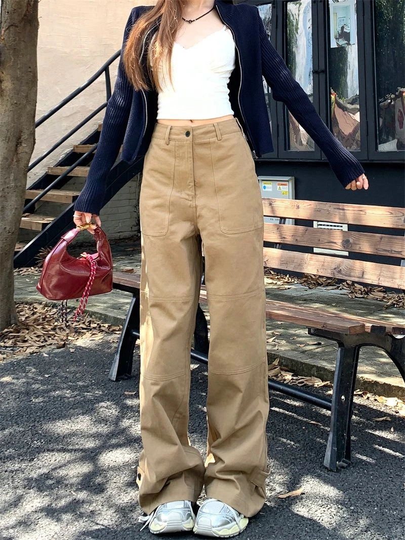 

ZHISILAO новые широкие прямые джинсы цвета хаки, женские винтажные повседневные джинсовые брюки полной длины Y2K, уличная одежда 2025