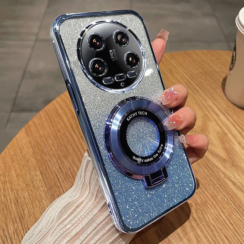 Mi 14 Ultra 5G Case With Ring Magnetic Bracket,Luxury Glitter Cover For Xiaomi 14 Ultra 13T Pro Case Luxury with Holder 14ultra