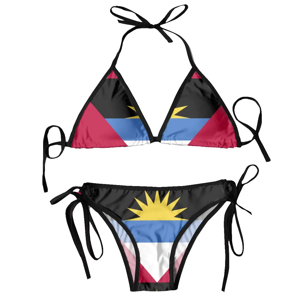 

Women Triangle Swimsuit Lace-up Bikini Set Sexy Halter Swimwear Pushup Antigua And Barbuda Flag