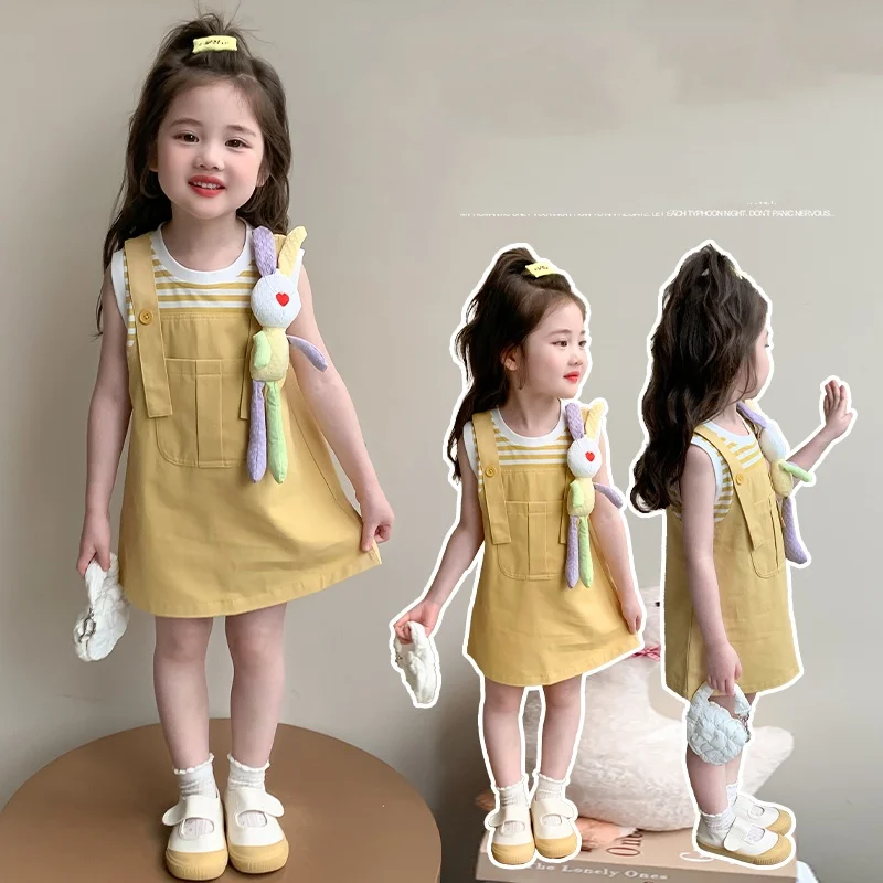 

Baby Girls Dresses Sweetheart Classic A-Line Fake 2-Piece Dress Child Summer Sleeveless Dresses Toddler Casual Outfit Size 2-9Y