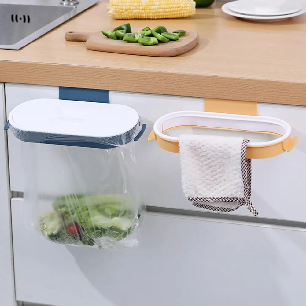 Garbage Rack with Lid Odor Control Cabinet Trash Bag Holder Easy Installation Cabinet Edge Secure Bag with Ring Trash Bag Holder