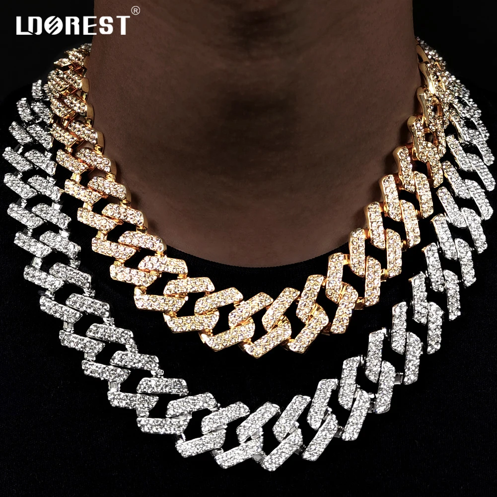 

Punk Hip Hop 20MM Prong Cuban Link Chain For Men Women Iced Out AAA 2 Row Rhinestone Cuban Necklace Rapper Jewelry High Quality