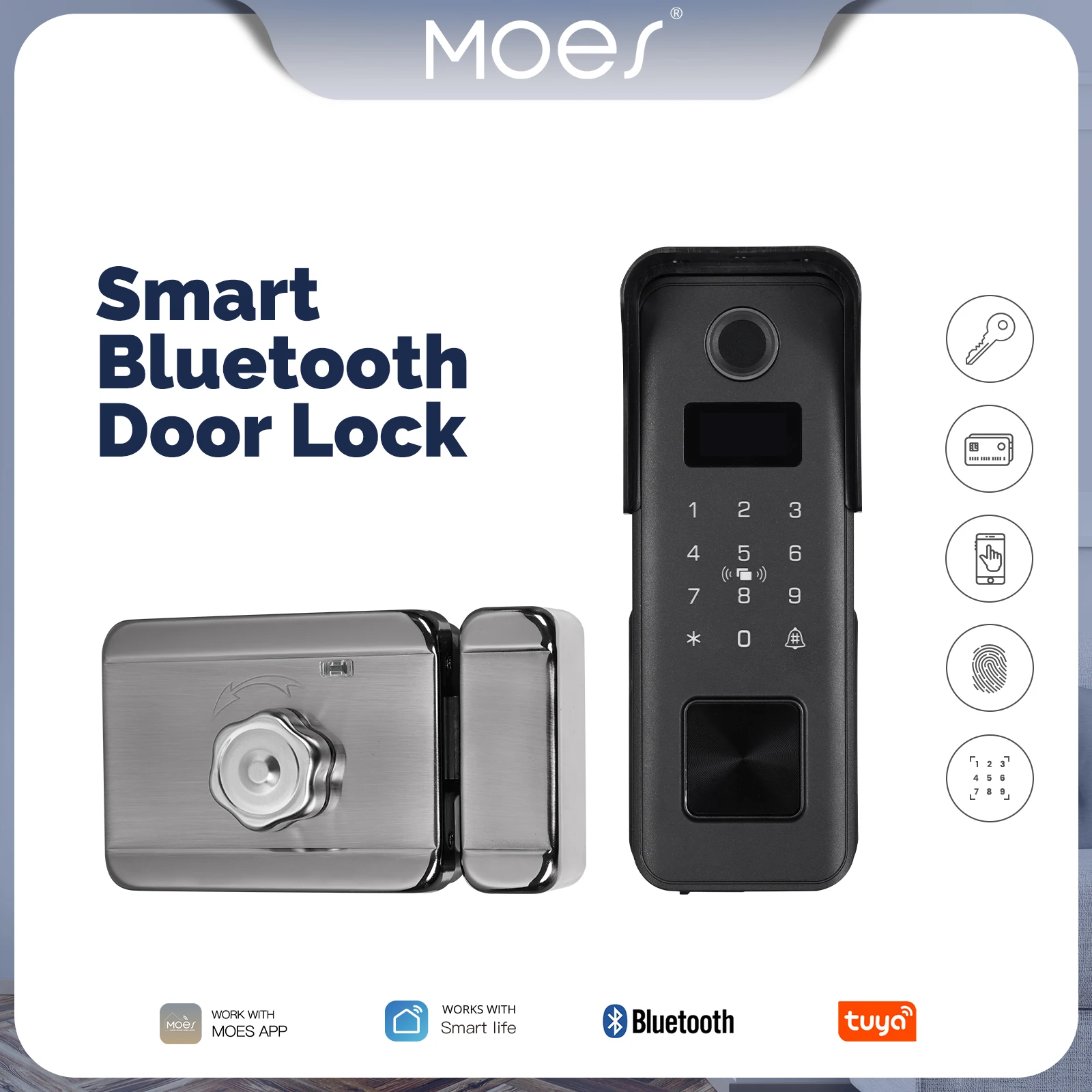 

MOES Tuya Bluetooth Smart Fingerprint Door Lock Password IPX4 Waterproof App Remote Control Unlock Key IC Card Entry Apartment