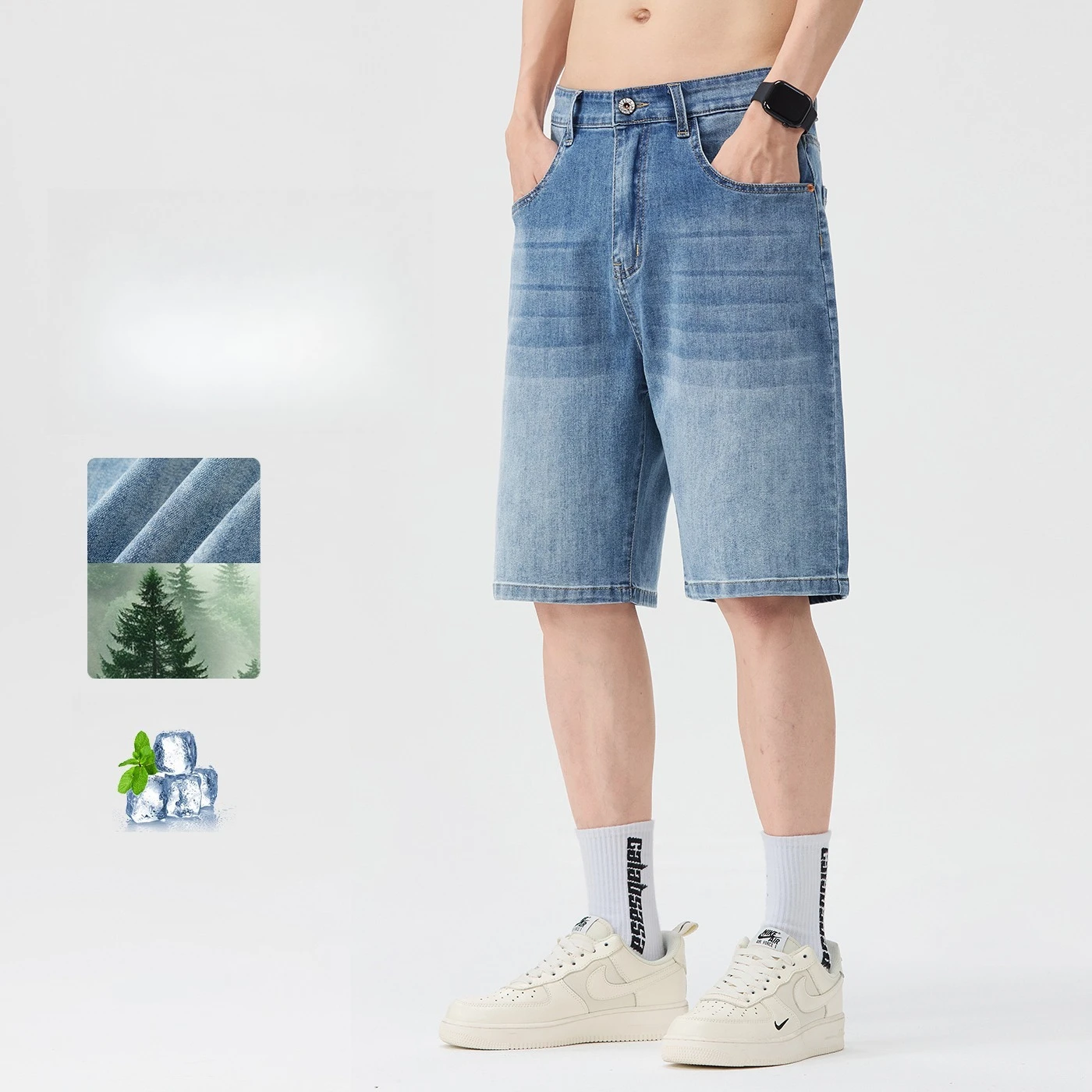 

Summer New Loose Denim Shorts Korean Style Street Baggy Retro Casual Thin Mid-pants Lyocell Soft Five-quarter Pants