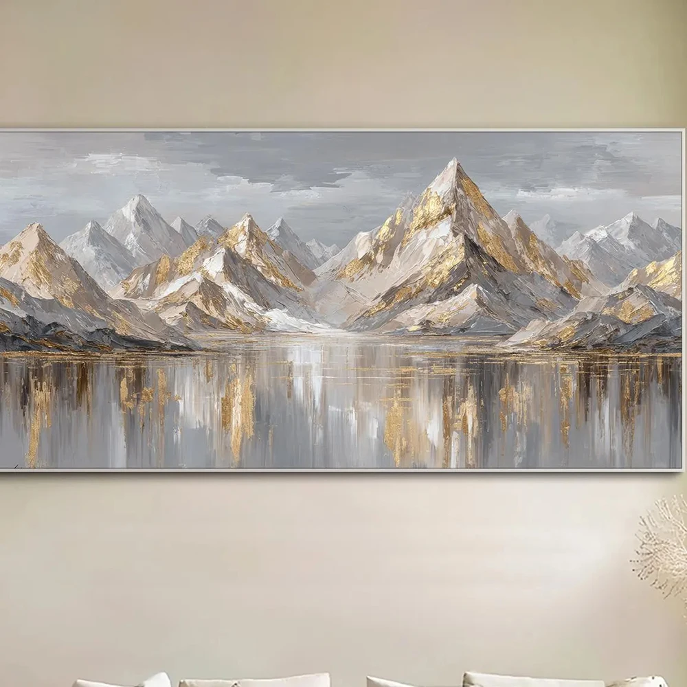 2D Flat Textured abstract neutral wall art mountain painting， neutral gray wall art modern  landscape painting，home living room