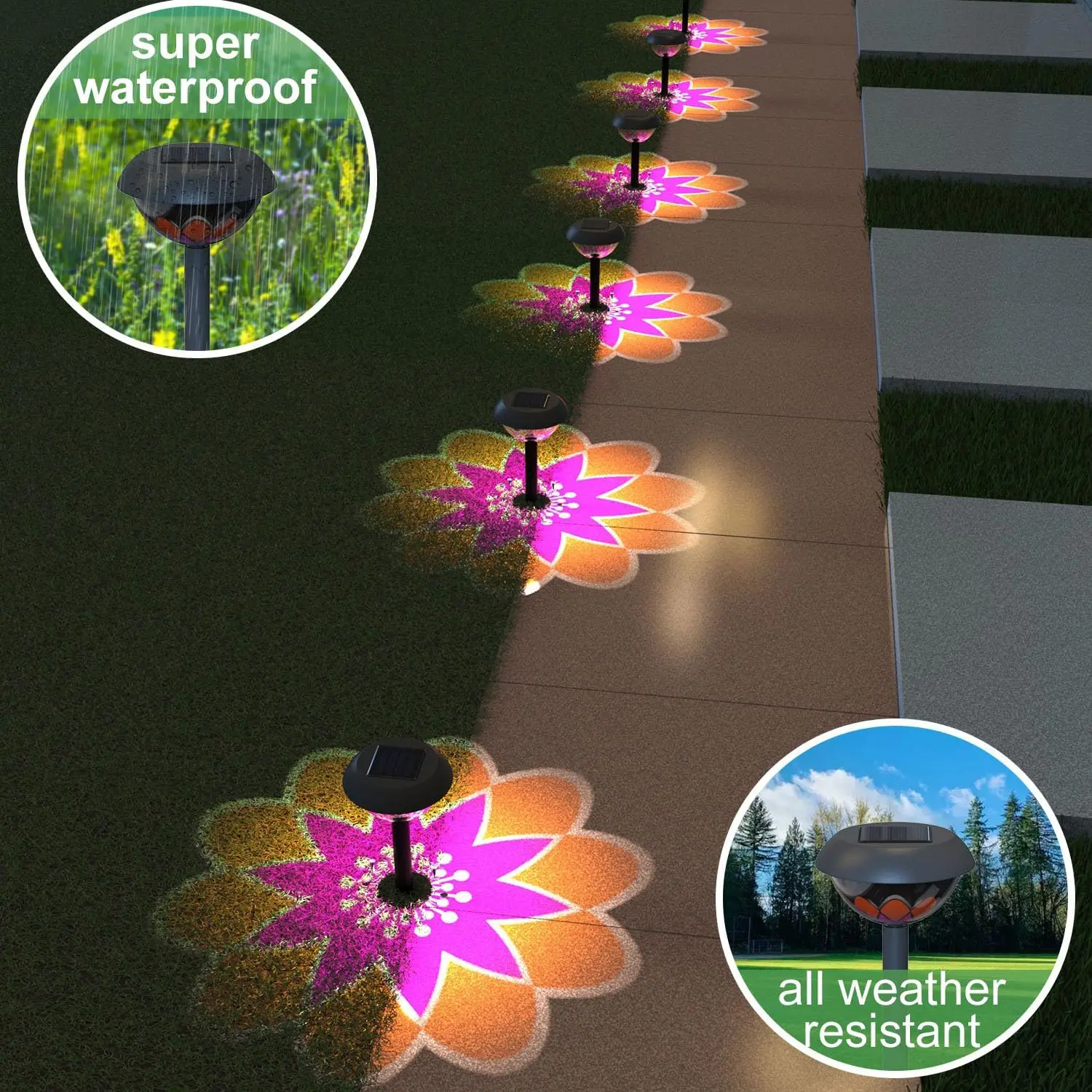 Solar LED Decorative Lights for Outdoor Garden with Flower Pattern Solar Walkway Light for Yard Patio Balcony Terrace Decoration