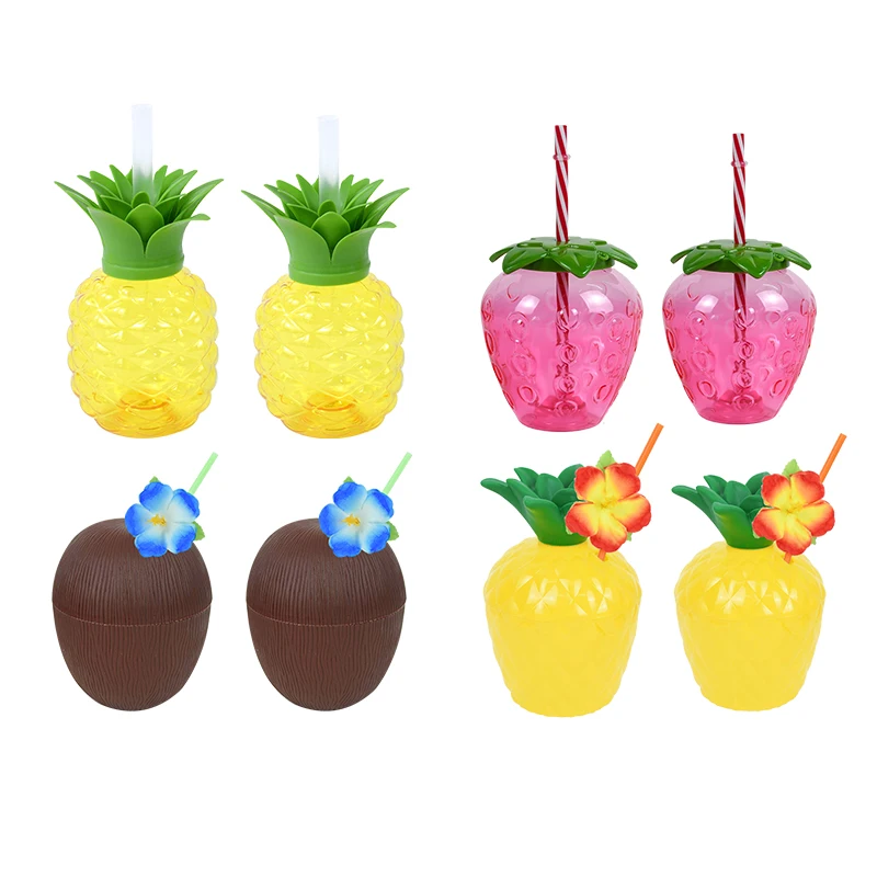 Lovely Cartoon Strawberry Pineapple Cocanut Water Cups Fruit Shape Drinking Cup Summer Beach Party Hawaii Decoration Supplies