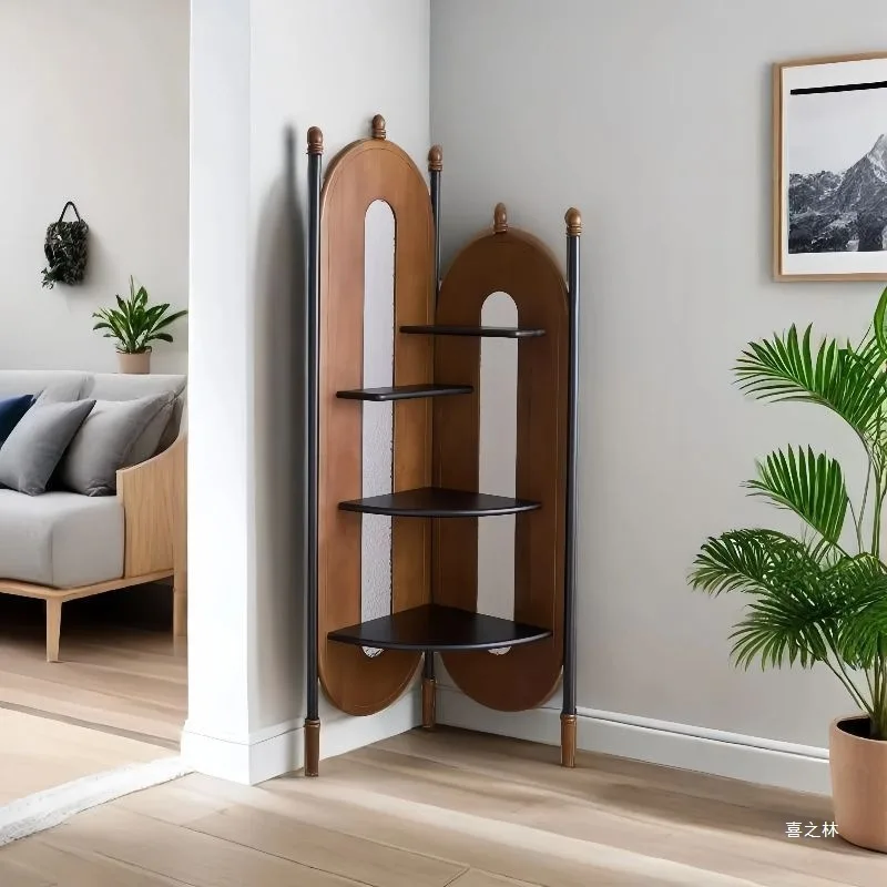 رف زاوية لأريكة غرفة المعيشة، رف متعدد الطبقات، خزانة زاوية من الخشب الصلب الفرنسي القديم، خزانة جانبية فاخرة للشقة الصغيرة #1