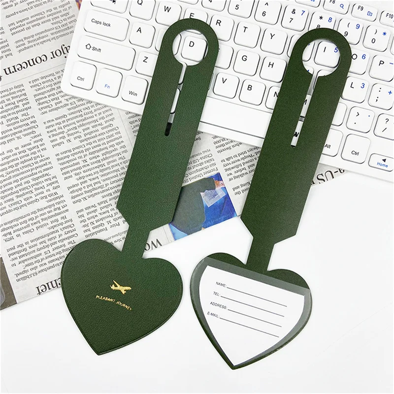 2024 Heart Luggage Tag Men Women PU Leather Baggage Tag Boarding Passes Anti-loss Small Tags Wedding DIY Gift Travel Accessories