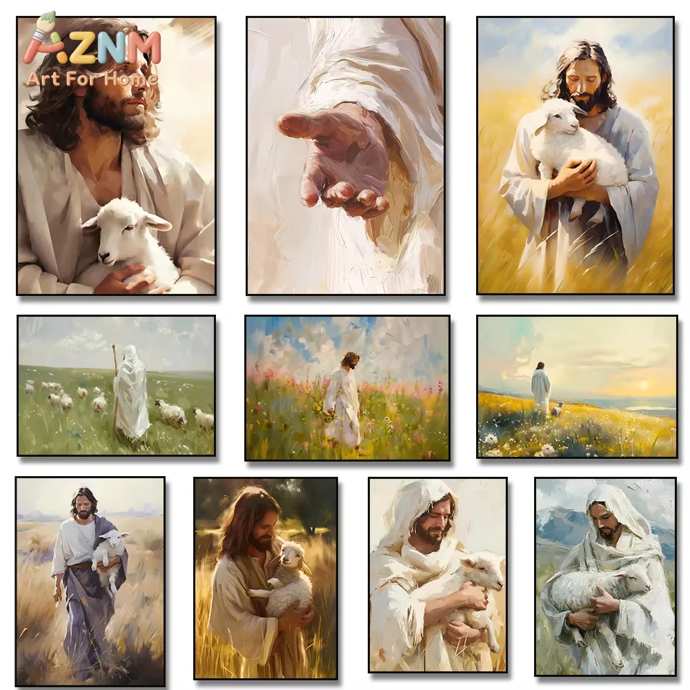 1PC Christ Jesus and The Lamb Posters Prints Canvas Printing Vintage Wall Art Picture for Living Room Home Decor