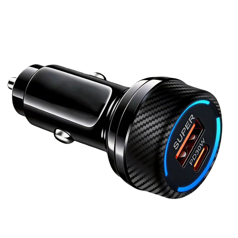 Dual Port Car Charger 60W Car Charger PD30W USB-A Dual Ports PD30W Fast Charging Dual Port Simultaneous Charge