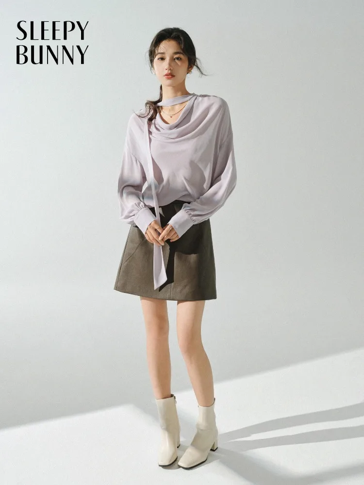 

Винтажная шифоновая блузка, женская элегантная свободная рубашка с рукавами-фонариками, модный топ с капюшоном и длинными рукавами для осенней офисной повседневной одежды