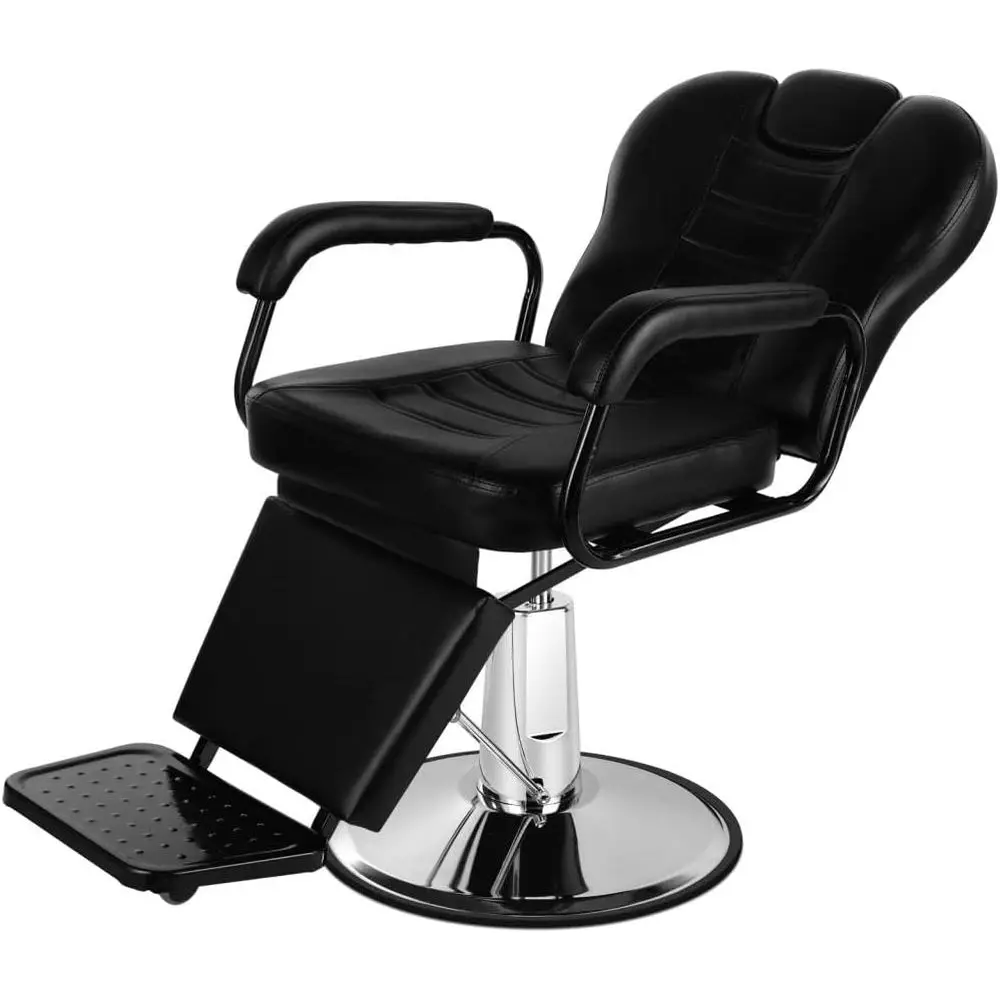 

Heavy-Duty Reclining Barber Chair with Comfortable Wide Seat and Footrest, Ideal for Beauty and Cosmetology, Supports Up to 400