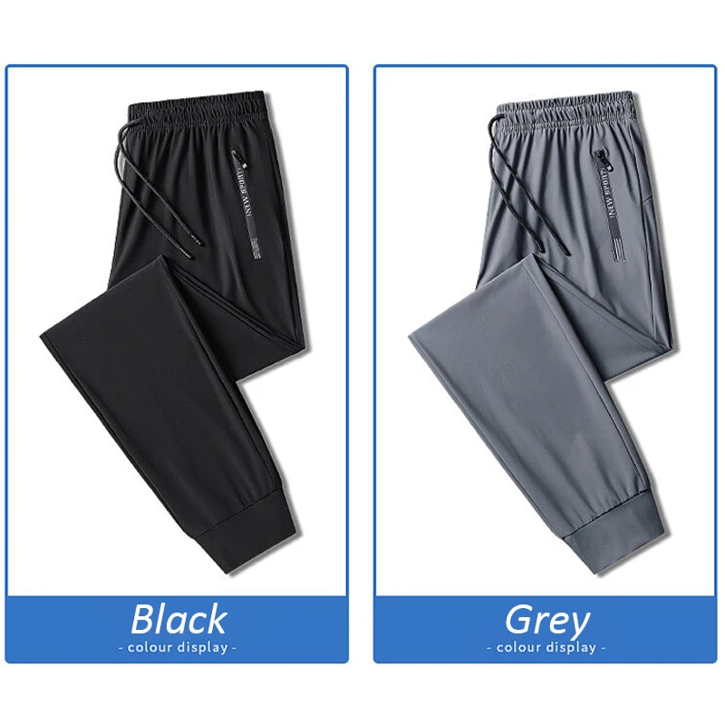 Summer Cool Breathable Plus Szie Sweatpants Fashion Casual Stretch Pants Male Big Size 7XL 8XL Quick Dry Trousers Black Grey