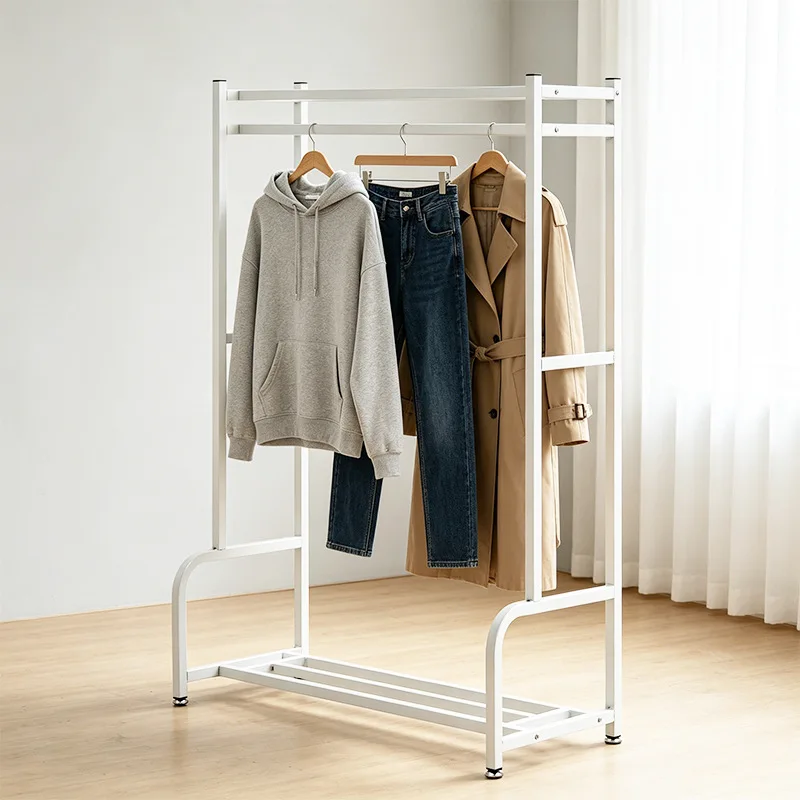Floor-standing Metal Non-Folding Clothes Rack with Thickened Design for Home Coat & Hat Storage in Bedrooms Balconies