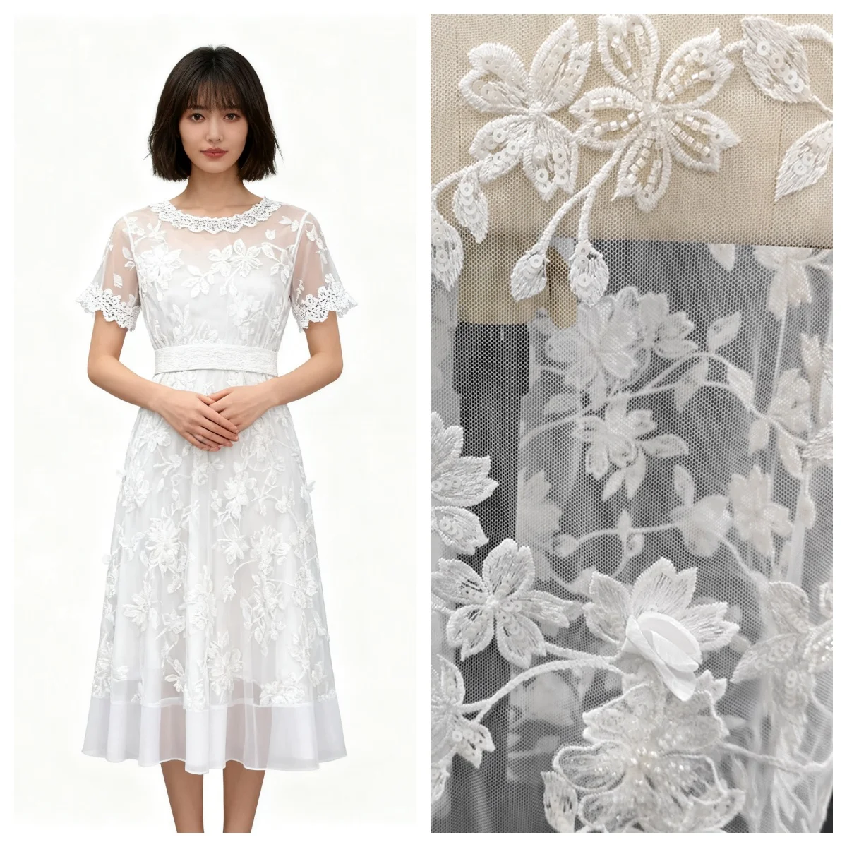 

Новый роскошный трехмерный цветок ручной работы DIY кружевная ткань шитье свадебное платье платье вуаль qipao Hanfu сырой белый