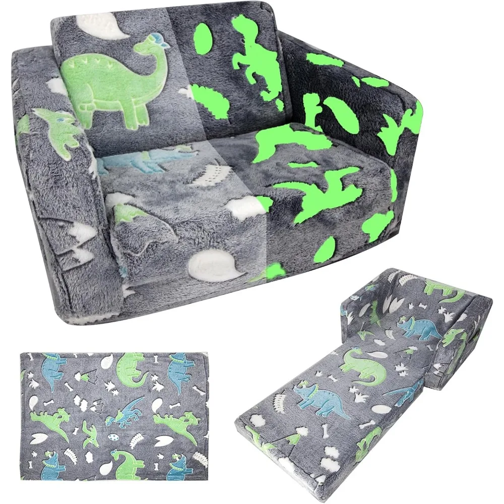 Kids Sofa Toddlers Sofa with Blanket Glow in The Dark Kids Couch Fold Out Toddlers Play Couch Mini Dinosaur Couch