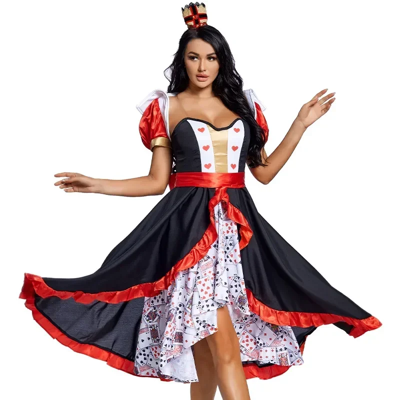 

Halloween Women Queen Of Hearts Poker Card Queen Cosplay Costume