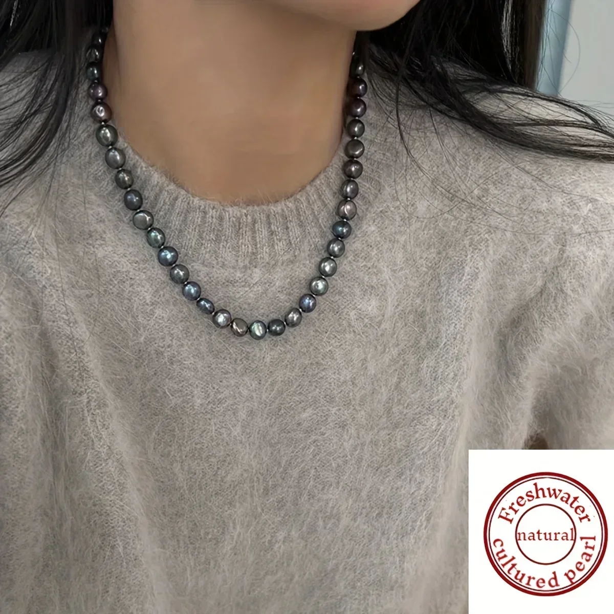 HENGSHENG 7-9mm Baroque Freshwater Pearl Necklaces for Women Girls 39cm Black Pearl Necklaces Jewelry Gift 2025 New Arrivals