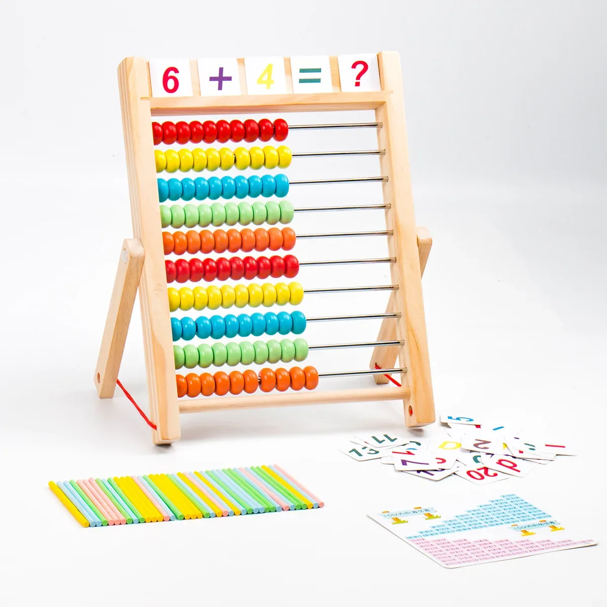 Math Wooden Abacus Children Educational Toy Rainbow Sticks Counting Beads Number Card Arithmetic Calculation Puzzle Learning Toy