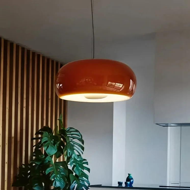 

Round pendant light Retro French Light Elliptical Glass Lampshade red/white LED Fixture for Living Room Dining Table Decoration