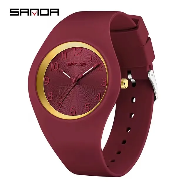 SANDA 6186 Teenagers Quartz Watch Black Red White Simple Outdoor Silicone Strap Student Wristwatch for Boy Girl