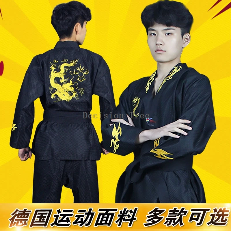 2024 cotton taekwondo uniform black coach uniform summer adult children training uniform show competitive uniform 2 piece set