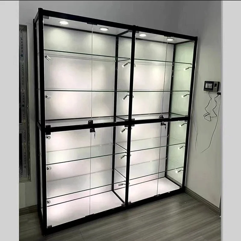 

custom.Adjustable Glass Shelves Showcase Lockable Tempered Glass Store Display for Retail