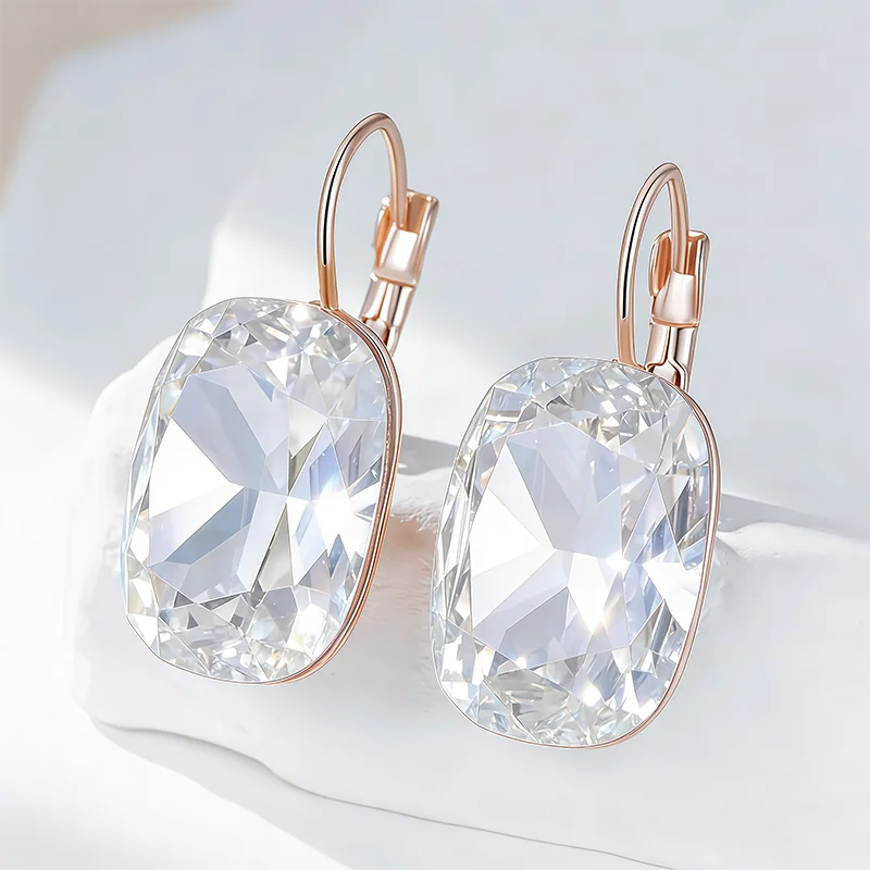 Wbmqda Glänzende weiße Stein-Tropfenohrringe für Frauen, 585er Roségold, 25 x 13 mm, großer Zirkon, Schmuckzubehör