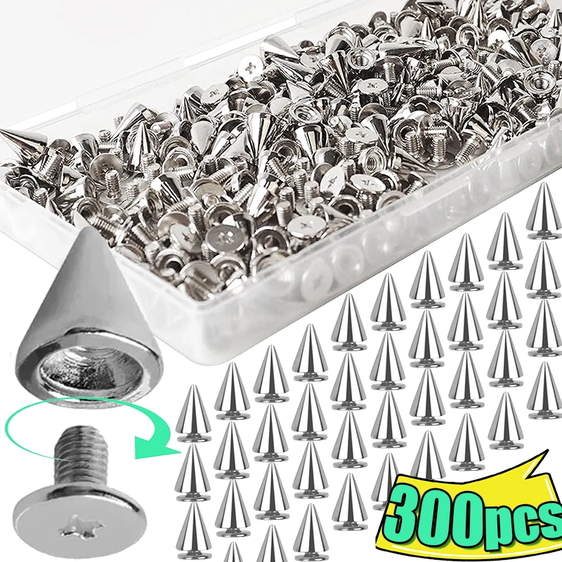 Round Cone Spikes Silver Rivets, DIY Handcraft, Cool Punk Garment, Nail Studs, Bolsas, Sapatos, Acessórios de Vestuário, 300 Pcs, 10Pcs