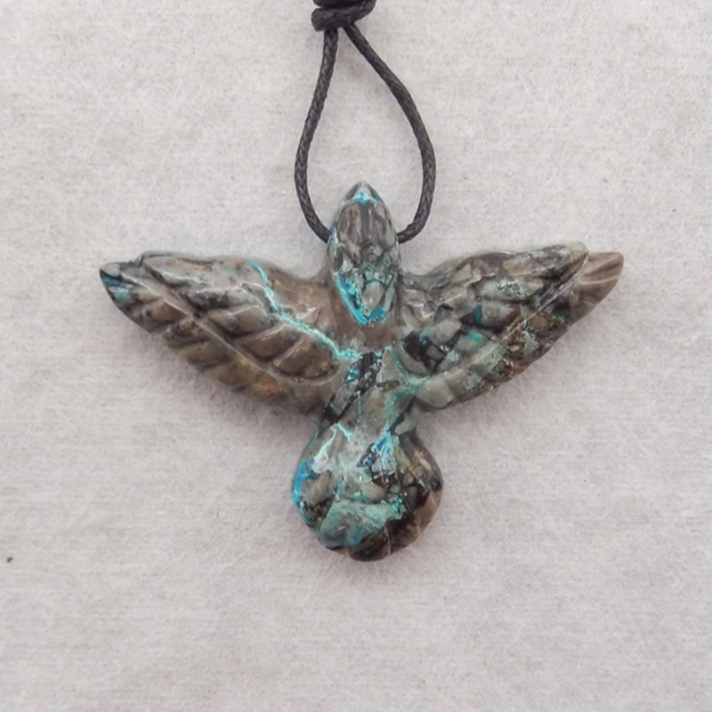 

Handmade Jewelry Natural Stone Chrysocolla HandCarved Bird Shape Pendant Bead Fashion Jewelry Necklace Accessories 49x36x9mm
