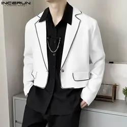 INCERUN 2024 Men's Blazer Patchwork Long Sleeve Lapel One Button Streetwear Crop Coats Autumn Fashion Male Casual Suits S-5XL