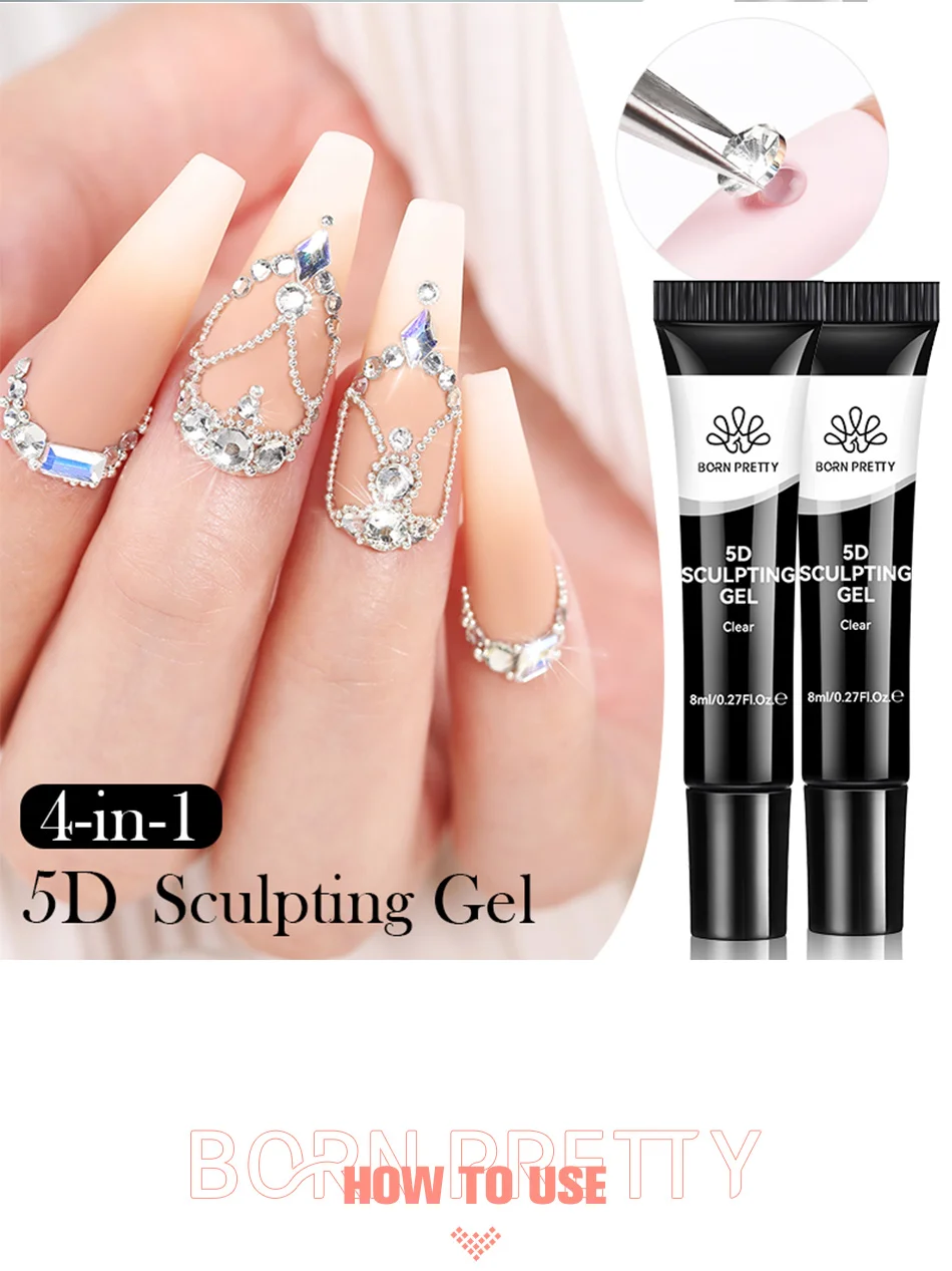 BORN PRETTY 1/2 Stück 8 ml 5D-Bildhauergel mit festem Spiegelpulver, DIY-Nagelprägegel zum Malen, Schnitzen von Nägeln – Detail 7