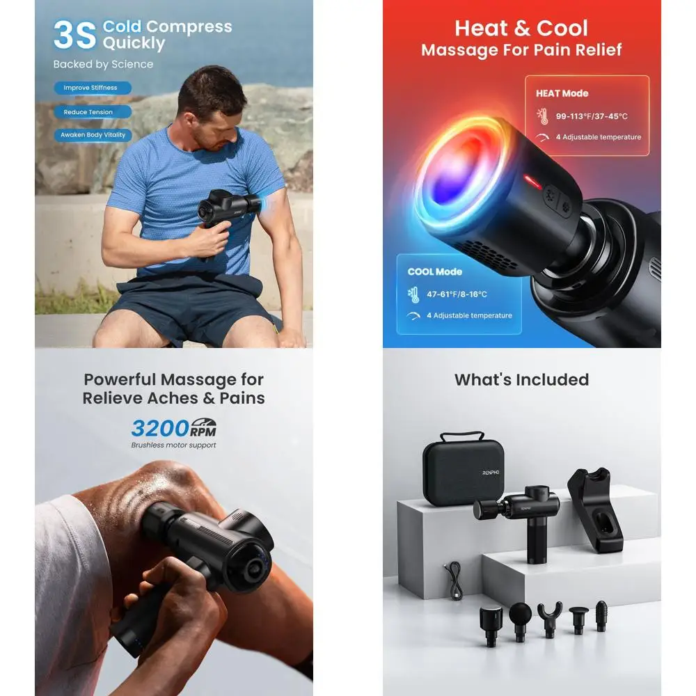 Deep Tissue Massage Gun with Charging Stand, Heat and Cold Therapy, Ideal for Muscle Recovery and Pain Relief