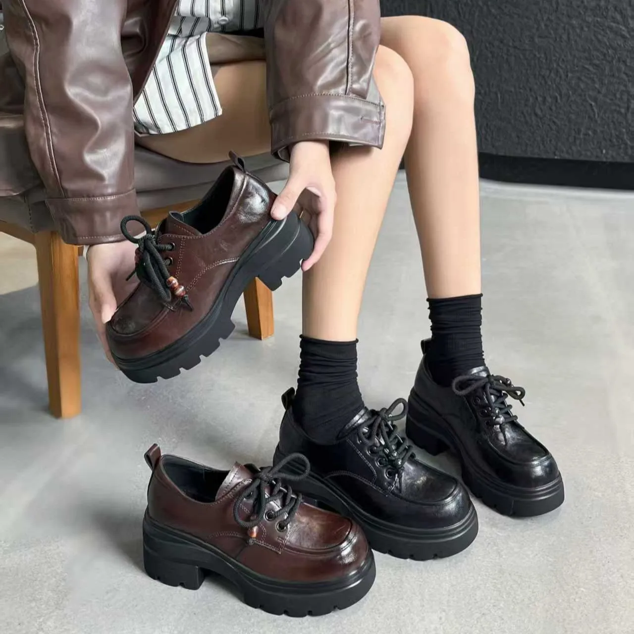 

Сплошной цвет, повседневные лоферы для женщин, весна-осень, новые дизайнерские туфли на платформе, женская модная обувь из коровьей кожи, женская обувь