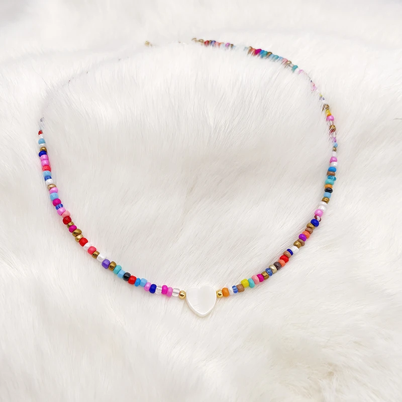 Newest Heart Shell Women Necklace For Holiday Beach Girl Choker Necklace Wholesale Jewelry Seed Beads Strand Neck Jewelry