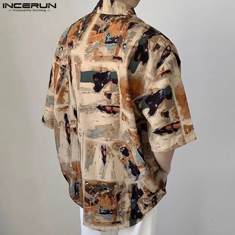 2024 Men Shirt Printing Summer Korean Style Loose Lapel Short Sleeve Fashion Shirts Streetwear Casual Men Clothing S-5XL INCERUN