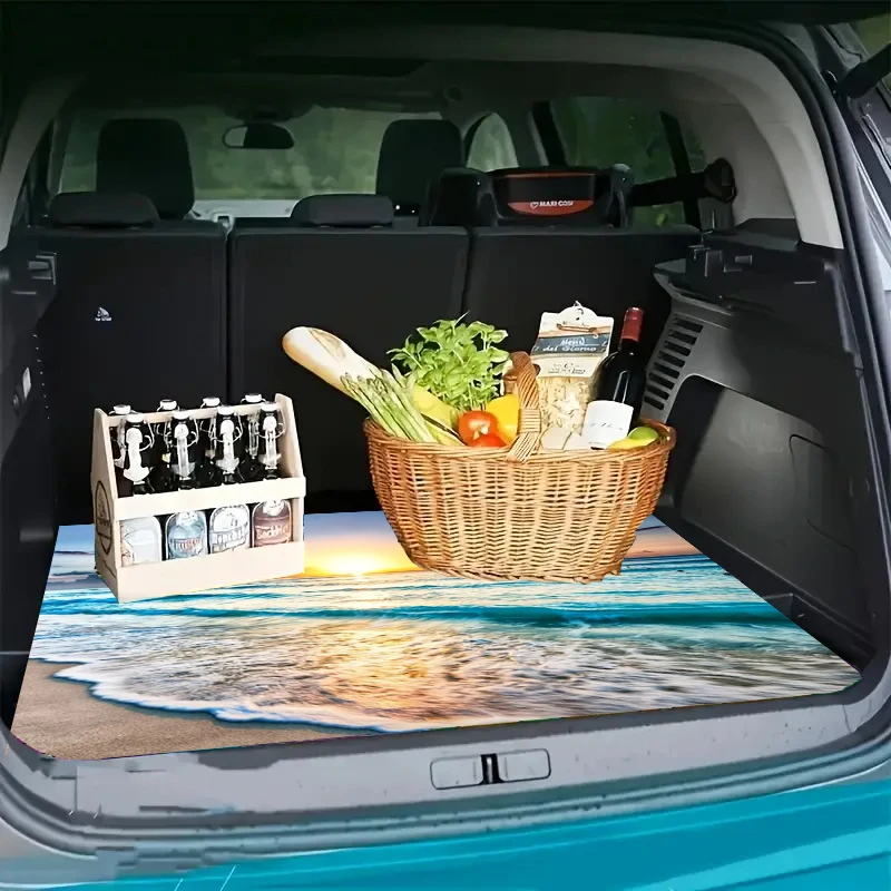 VIKAMA Sunset Beach Trunk Mat Coastal Nature Non Slip Universal Boot Liner Car Interior Decor