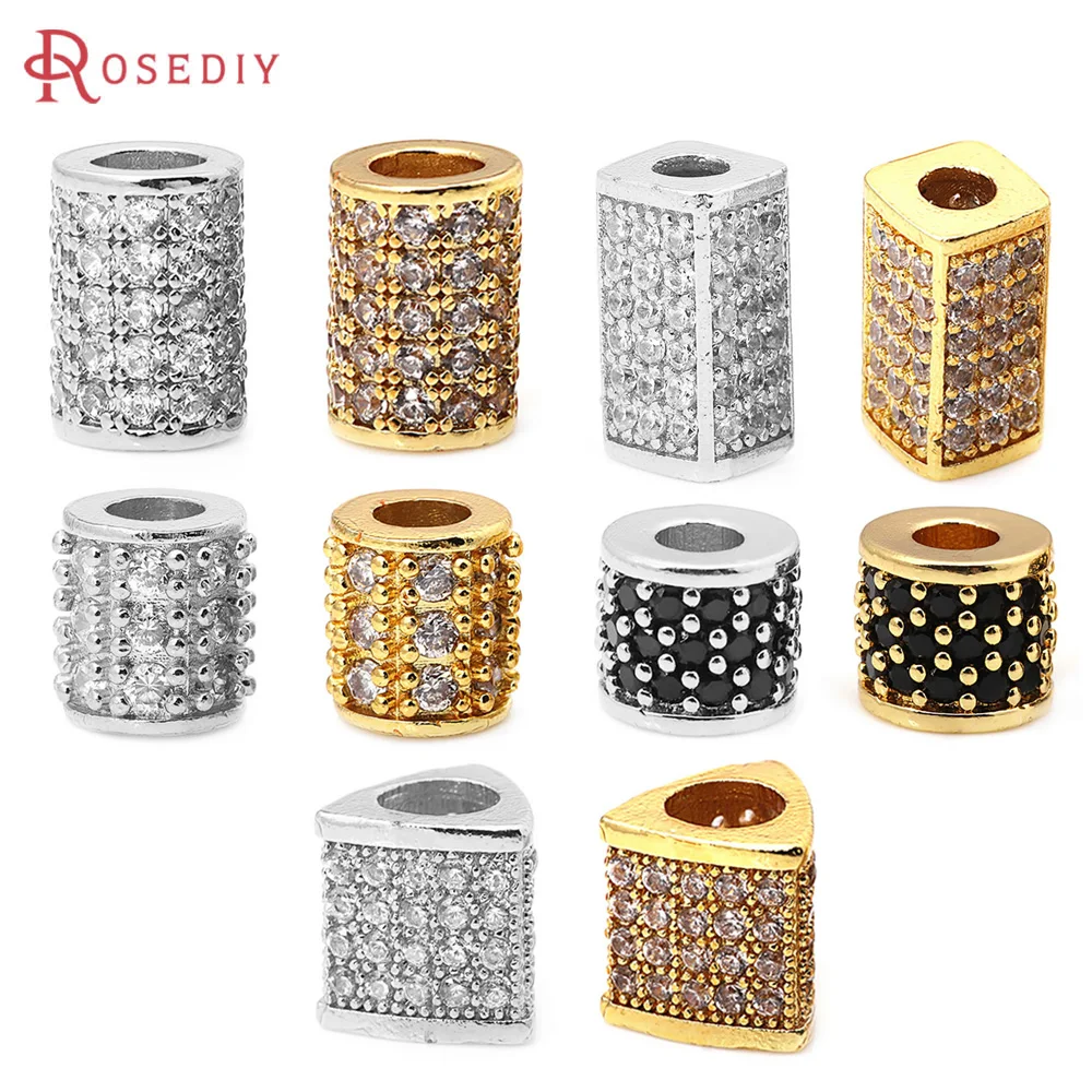 4PCS 18K Gold Color Brass Zircon Cylinder Spacer Beads Bracelets Beads Diy Jewelry Accessories Making Rosediy official-website