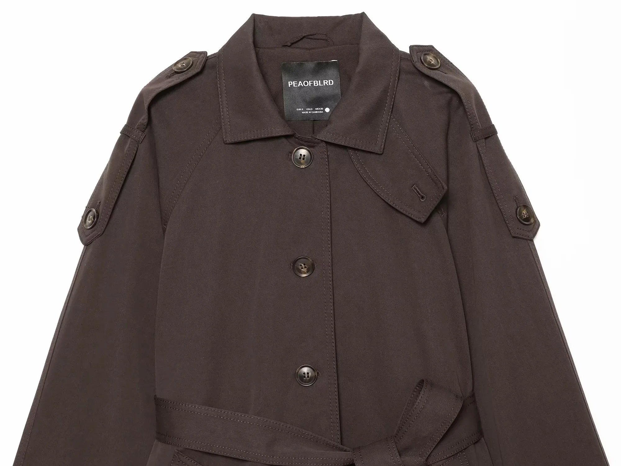 Damen-Trenchcoat mit Schnürung, einfarbig, Stehkragen, einreihig, modisch, Frühling/Herbst 2026, elegant, lässig, Damenjacke – Detail 11
